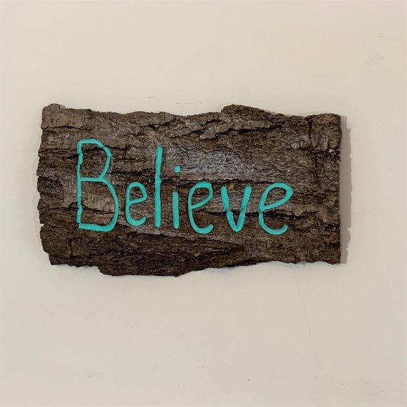 Believe Sign, Tree Bark Carving, Turquoise Home Decor, Wall Sign, Sustainable - Picture 4 of 9
